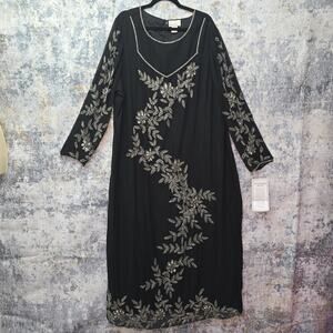 Amoureuse Dress Womens 2X Black Beaded Sequin Sheer Long Sleeve Formal Gown